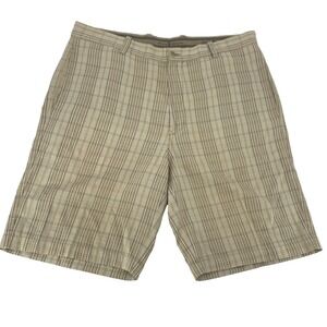 TOMMY BAHAMA Silk & Linen Blend Chino Golf Shorts Beige Plaid Check Men's 38